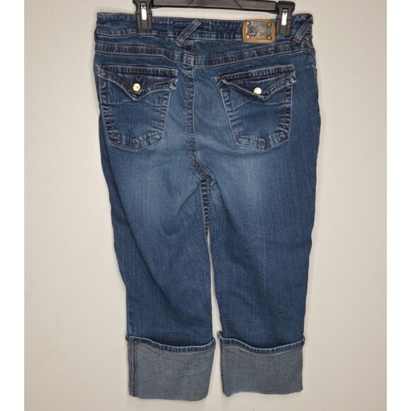 VTG Baby Phat Jeans Womens Size 14 Blue Denim Stretch Cuffed Straight Leg Capris - Picture 2 of 6